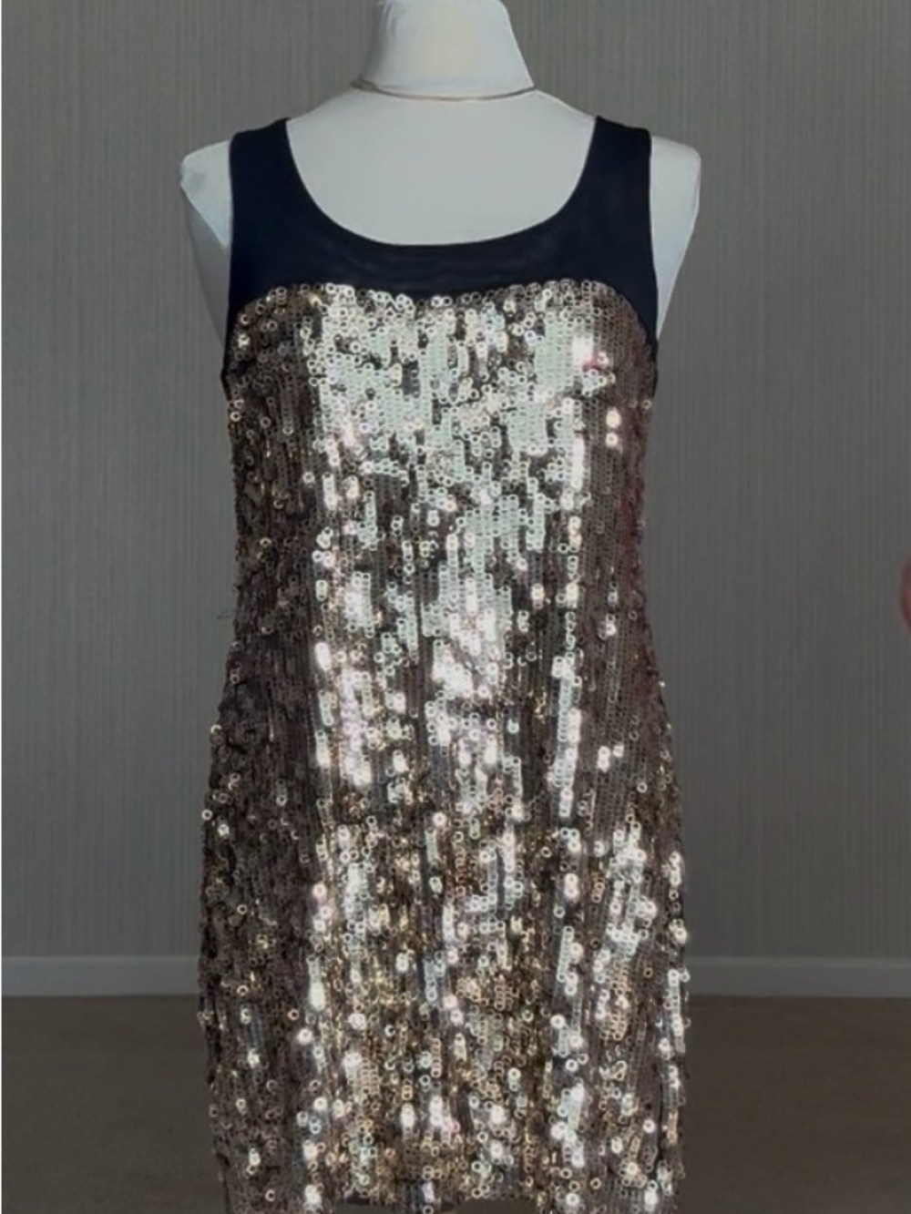Express Sequin Mini Dress in Metallic Gold